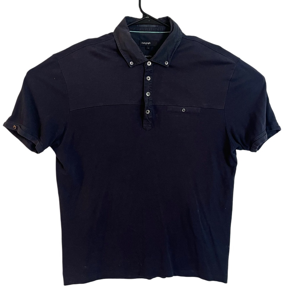 Men's Autograph Tailored Fit Navy Polo Shirt Size L Modal Cotton Blend